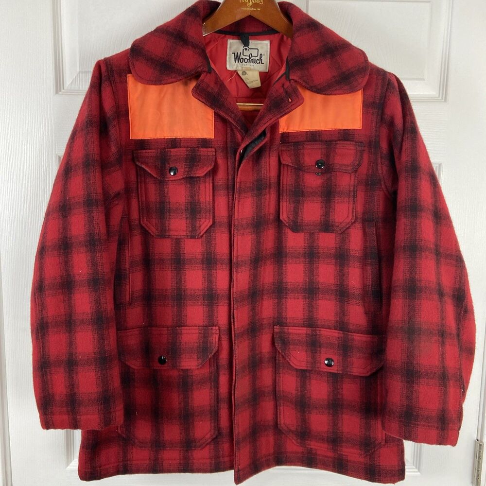 Woolrich Vintage 523 Red Buffalo Plaid Chore Wool Hunting Jacket Men's Size 44